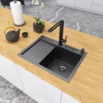 Чорна кухонна мийка накладна з лівим крилом 1.5 мм Nett NB-6045(L) - Зображення 10
