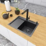 Чорна кухонна мийка накладна з лівим крилом 1.5 мм Nett NB-6045(L)